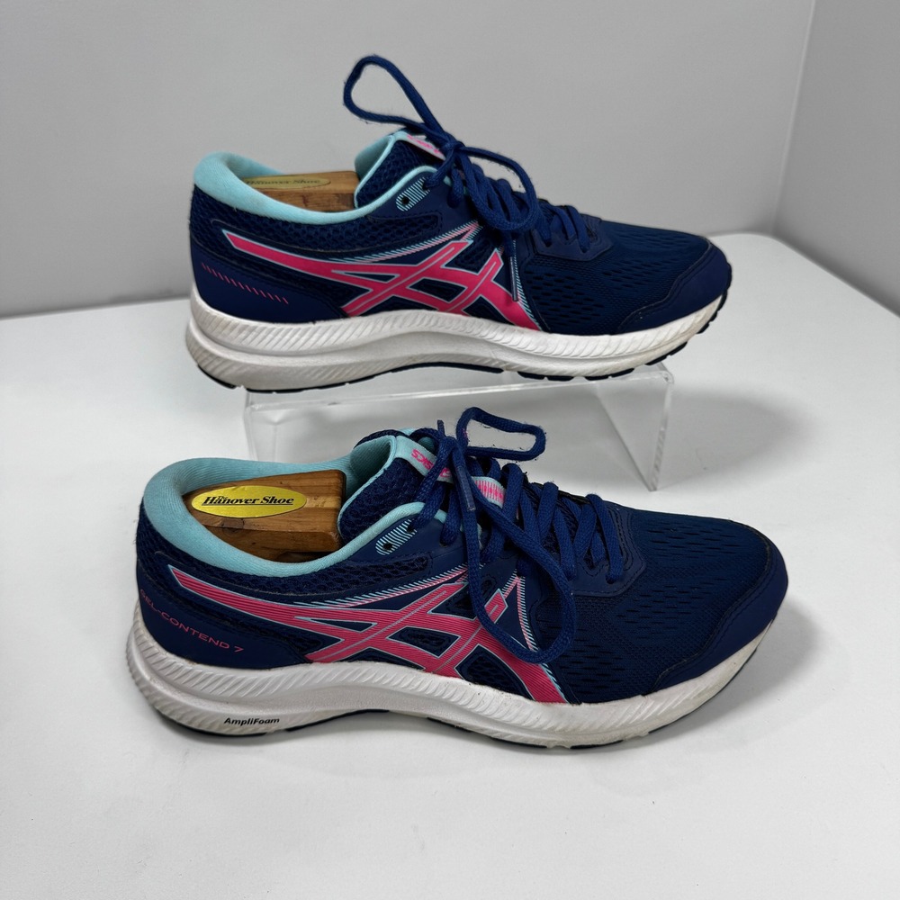 ASICS Contend 7 Womens Running Shoes Blue Pink Navy Sneakers 1014A192 Sz 8